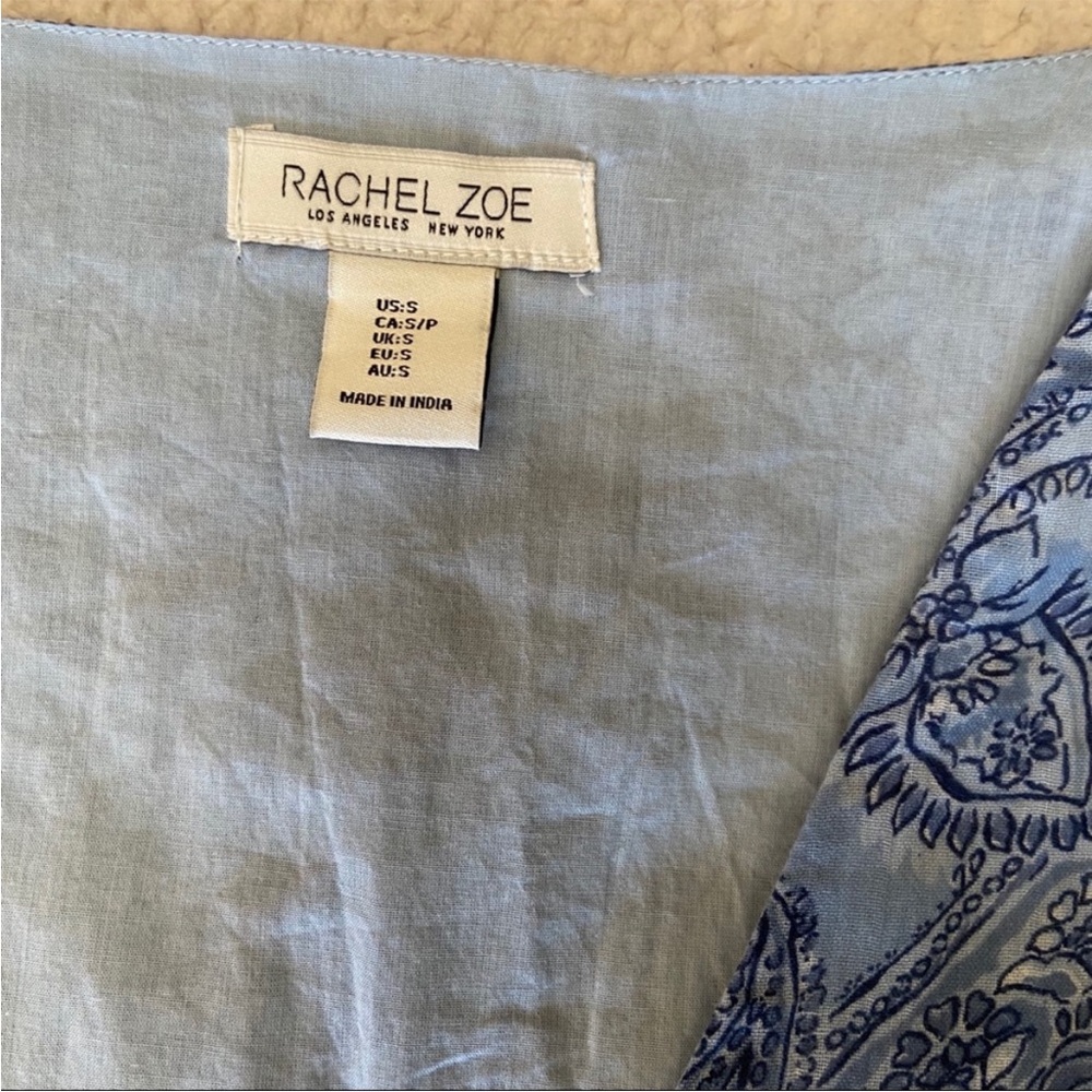Rachel Zoe Paisley Print Blue Long Sleeve v-neck Maxi Tiered Babydoll Dress - Picture 7 of 8